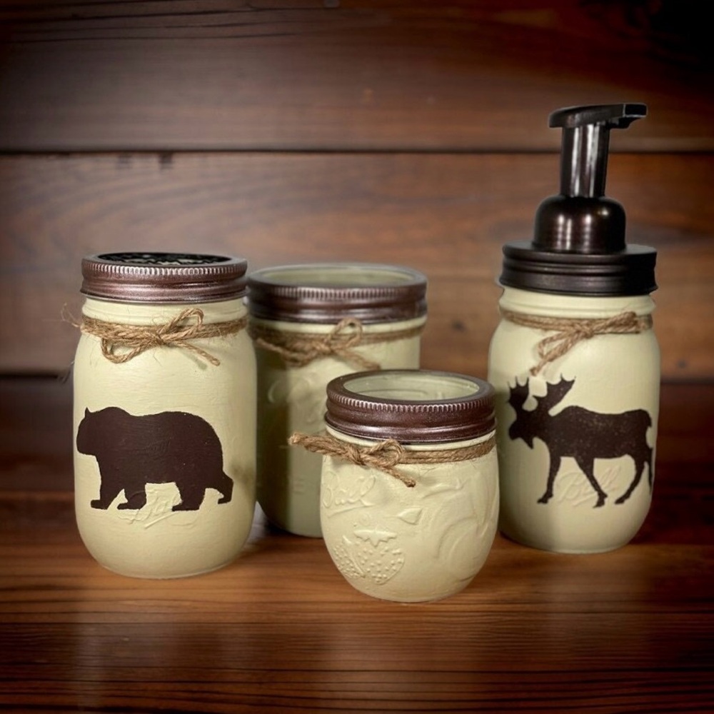 Rustic Cream Mason Jar Bathroom Set